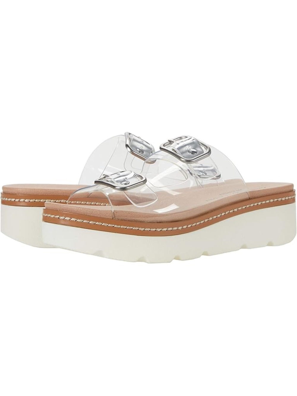 Chinese Laundry Clear Flatform Sandals with Silver Buckles & White Sole, Size 9